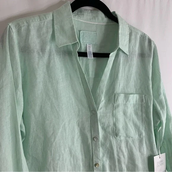 NWT Sigrid Olsen Mint Green Linen Button-Up Tunic, Size M - Picture 8 of 11